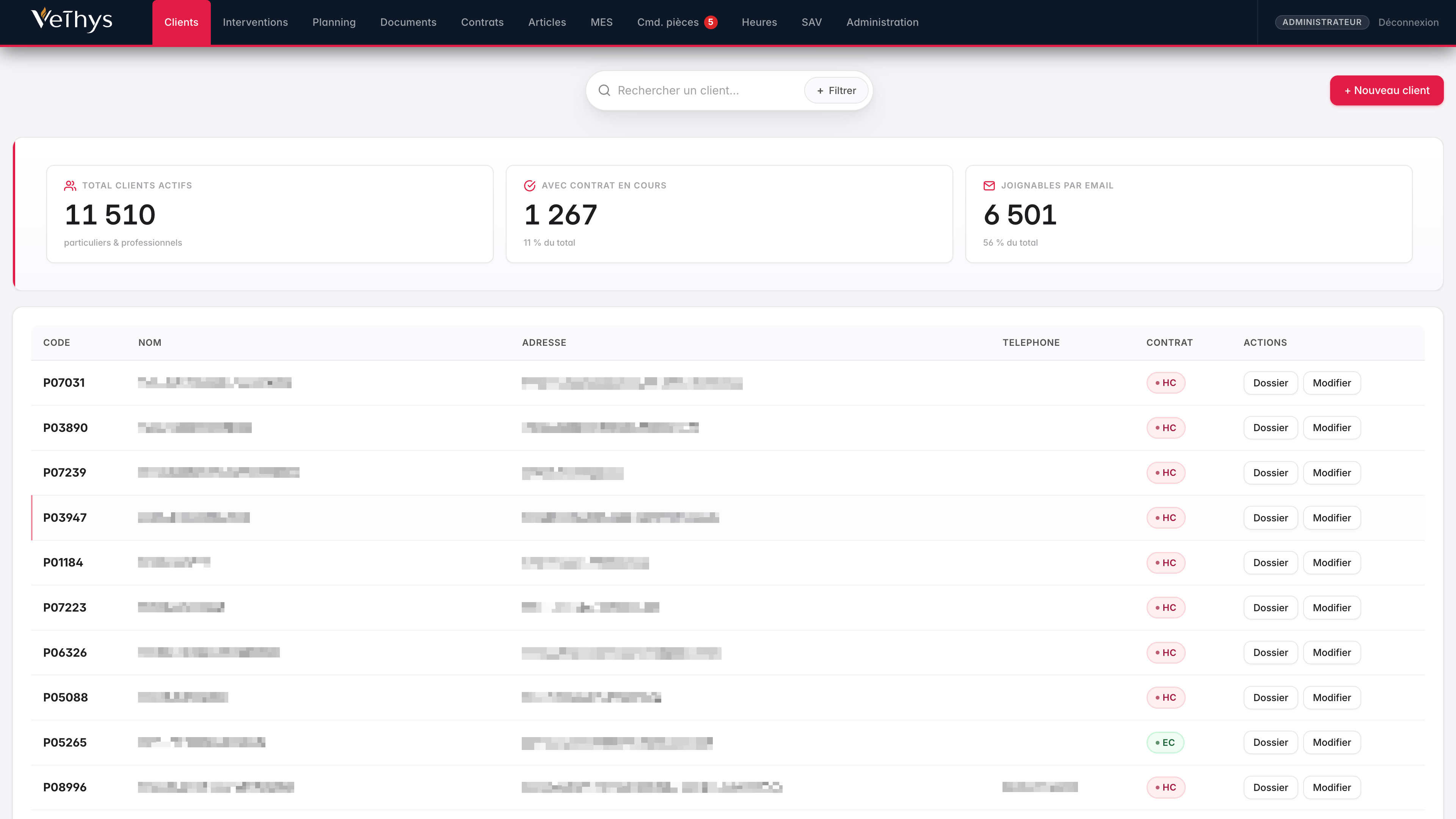 Annuaire clients avec recherche live