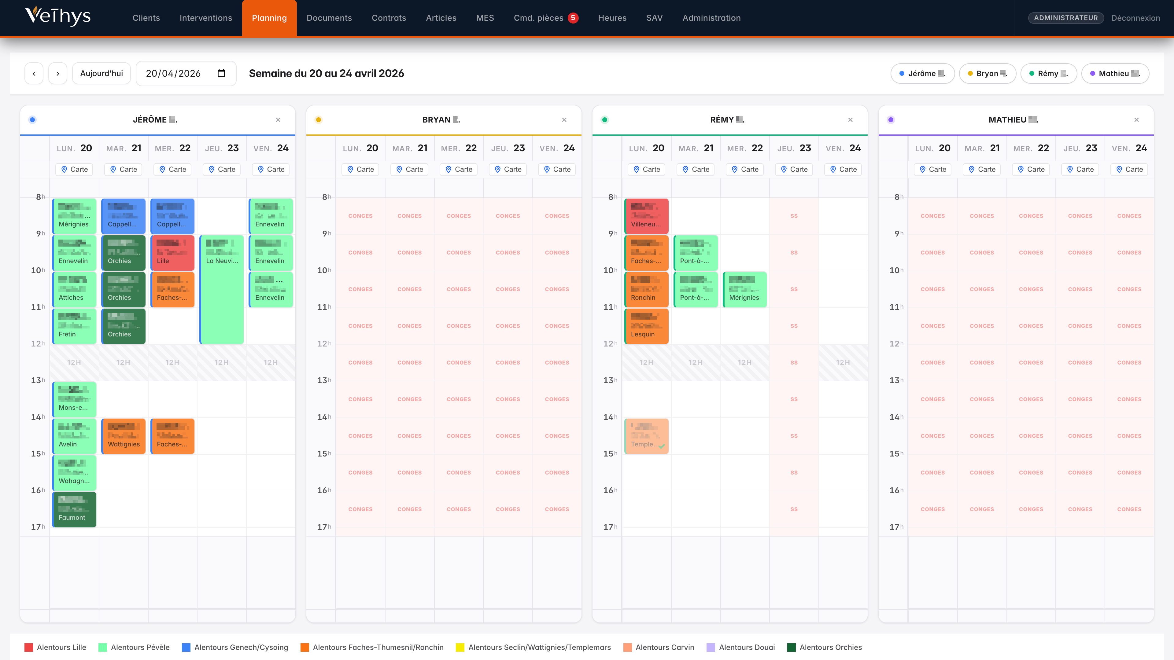 Planning du jour par technicien